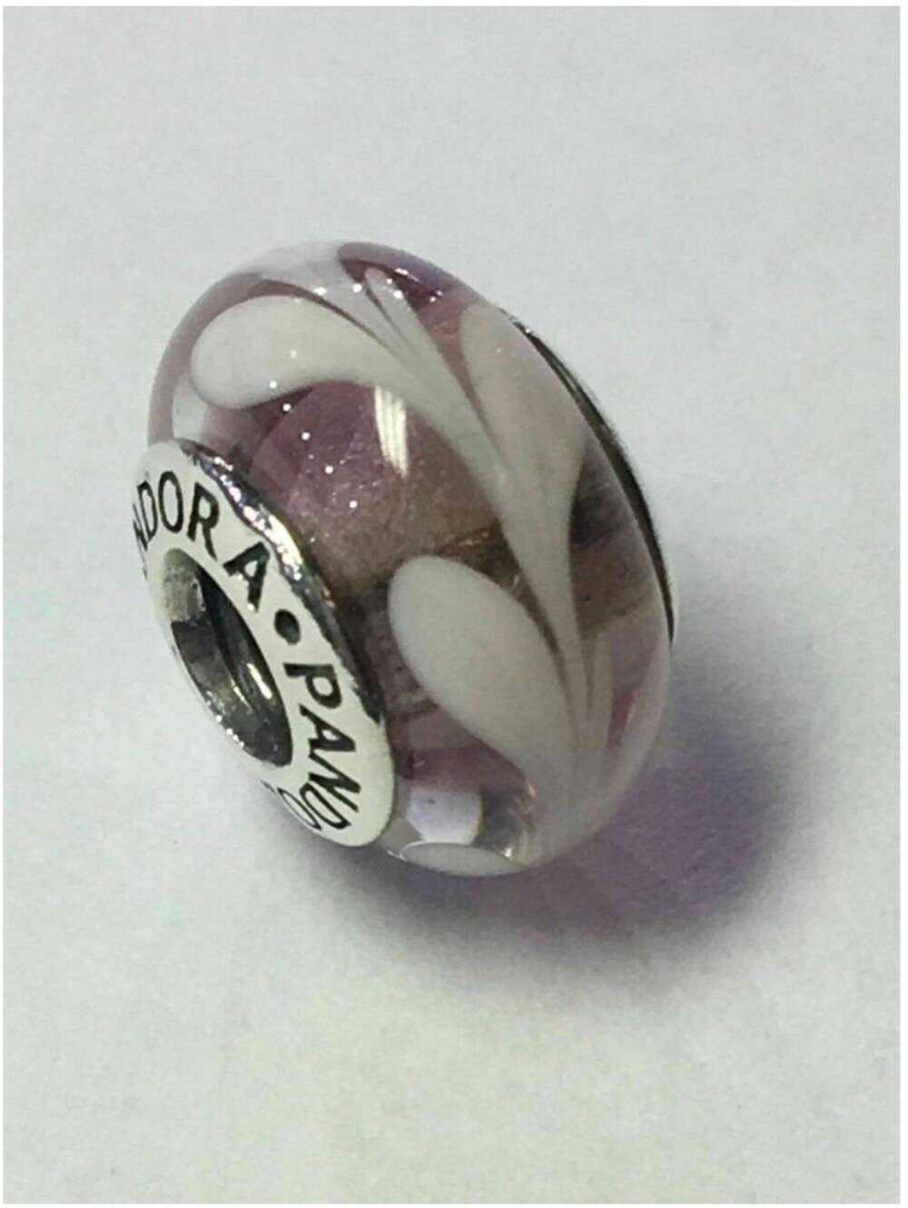 Pandora Silver Pink Swirly Swirls Glass Charm Bead